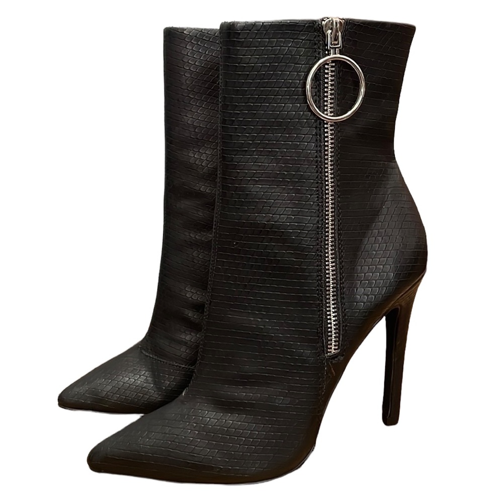 Danielle Guizio Nectra Python Zip Up Black Heeled… - image 2